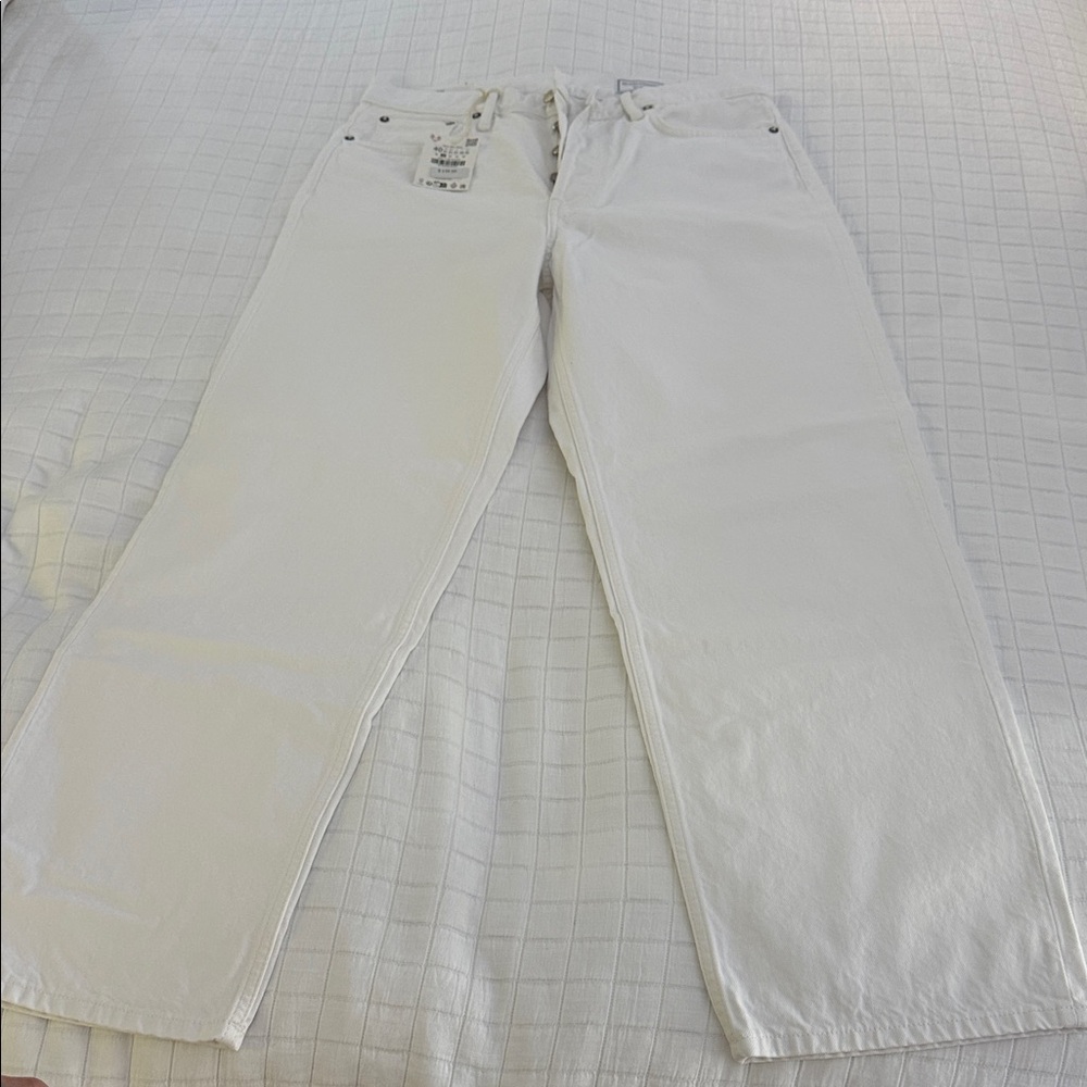 Zara White Button-Fly Jeans